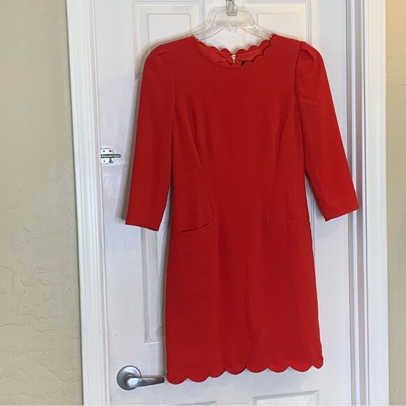Ted Baker Red Scalloped Hem and Collar Dress US Size 4 - Picture 3 of 9